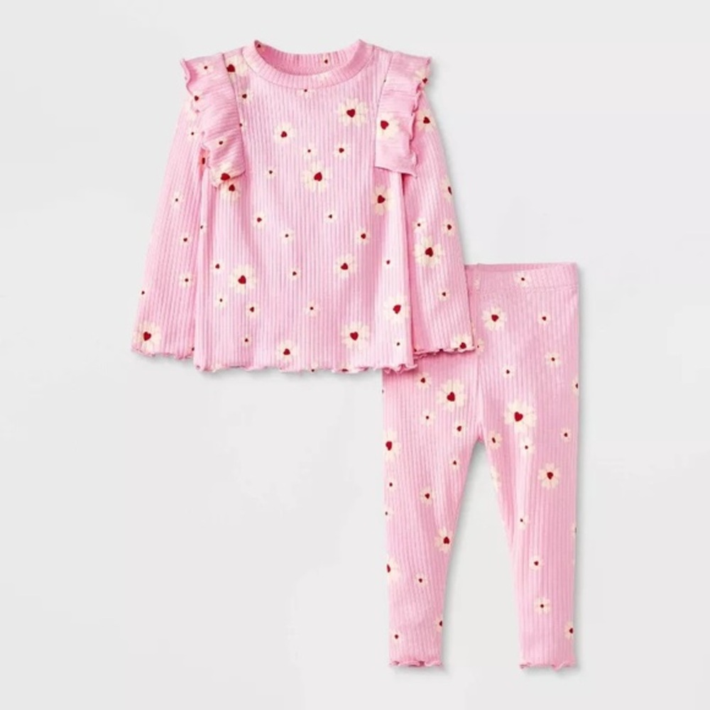 Girls' Floral Ribbed Top & Bottom Set - Cat & Jack nwt Light Pink